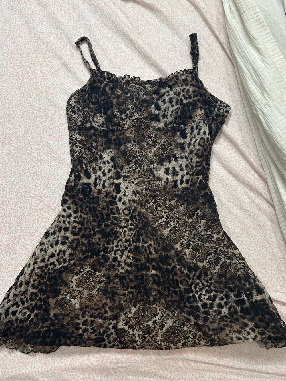 vintage cheetah lace slip dress